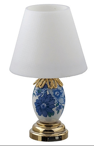 Dollhouse Miniature Led Blue And White Porcelain Table Lamp